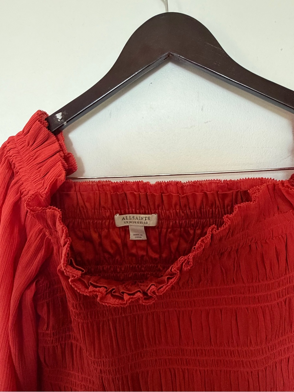 AllSaints Lara Off-The-Shoulder Top in Orange - 10 - Picture 8 of 12